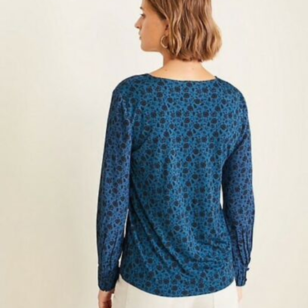 AnnTaylor Floral Mixed Media Pleated Cuff Blouse - Picture 3 of 3